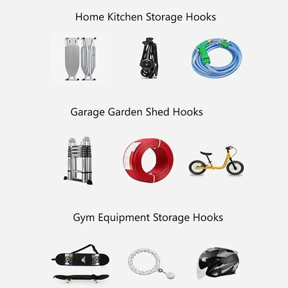 Heavy Duty Steel Garage Hooks,130 lbs Capacity,Large Metal Utility Storage Hook 2 Pack Garden Tool Organizer, Anti-Slip Wall Mount Hose Shed Shop Ladder Hanger J Hook
