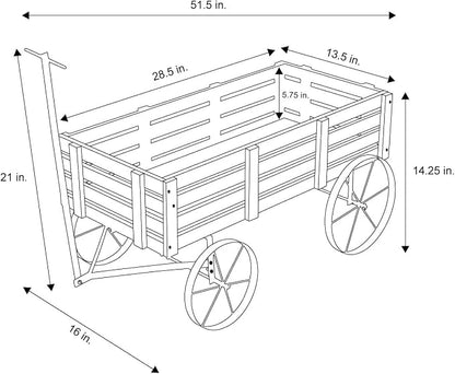 Shine Company Decorative Buckboard Wagon Garden Planter, Wooden Wagon Yard Décor for Outdoor Plants, Red
