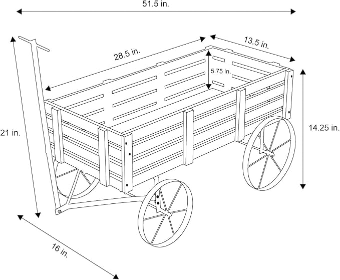 Shine Company Decorative Buckboard Wagon Garden Planter, Wooden Wagon Yard Décor for Outdoor Plants, Green