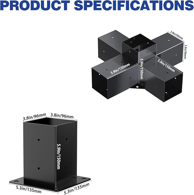 Pergola Kit - 5-Way Right Angle Corner Bracket Woodworks DIY Post Base Kit for Gazebos, Patio, Log Cabin Outdoor Hardware - Wooden Beams for 4x4 Lumber