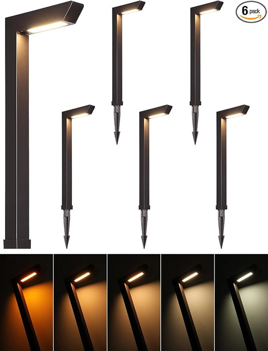 LEONLITE 5CCT LED Low Voltage Landscape Pathway Light, 5W Anti-Glare Path Lights, Aluminum IP65 Outdoor Sidewalk Lights Wired, ETL, 16 Inch, 1800K/2700K/3000K/4000K/5000K, Oil Rubbed Bronze, Pack of 6