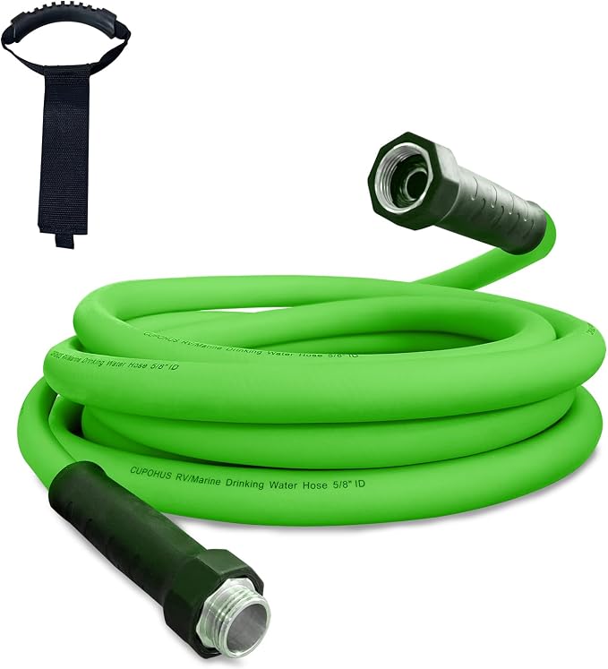 Cupohus 10FT RV Water Hose, 5/8" Extra Thick Wall Drinking Water Safe, Freeze Resistant Hot & Cold Weather, Kink Free Heavy Duty Flexible Hose with Storage Bag for Camper Travel Trailer Boat – Green