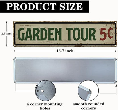 Garden Metal Tin Sign, Vintage Farmhouse Decor, Garden Tour 5 Cents Sign, Gardening Wall Art, for Yard Fence Door Porch, Funny Indoor Outdoor Decoration, 15.7 x 3.9 Inches