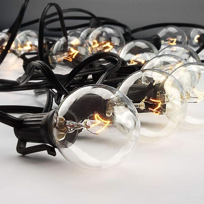 GOOTHY 50FT Outdoor Globe String Lights, G40 Patio Lights Outdoor Waterproof with 53 Clear Bulbs, Hanging Indoor Porch String Lights for Garden Bistro Party Outdoor Balcony Decorations- Black Cord