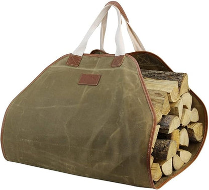 INNO STAGE Canvas Log Carrier Bag,Durable Wood Tote,Fireplace Stove Accessories,Extra Large Firewood Holder with Handles for Camping (44" L x 21" W-Khaki)