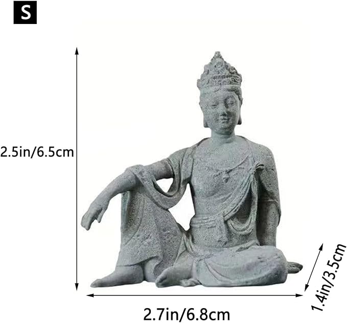 livelyfish Aquarium Buddha Statue Sandstone Buddha Figurines Zen Decor Meditating Buddha Statues for Underwater Landscaping Garden Decoration (S)