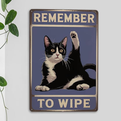 mmiishe Cat Bathroom Decor Black Cat Lover Gifts for Women Men Funny Vintage Metal Signs for Restroom Toilet Powder Room Wall Art Plaques 8x12 Inches Bathroom Accessories Birthday Anniversary
