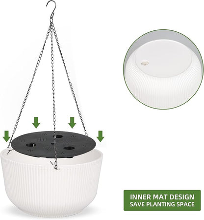 Dexceder 11.2 Inch Self Watering Hanging Planter (2 Pack, White) | Thickened Hanging Basket Flower Plant Pot Indoor Outdoor