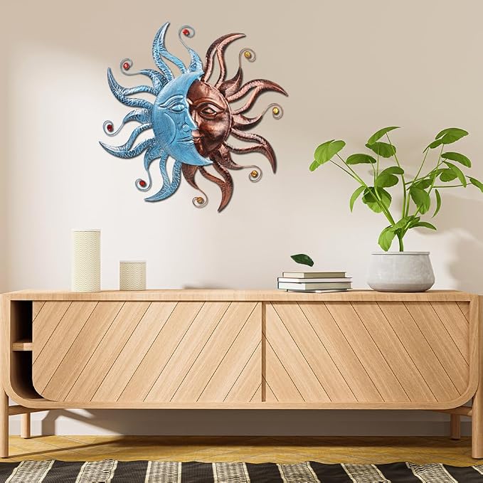 VEWOGARDEN Metal Sun and Moon Wall Decor, 28" Large Outdoor Wall Art for Living Room Bedroom Kitchen Farmhouse Patio Decorations