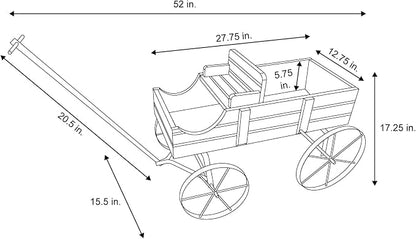Shine Company Decorative Wagon Garden Planter, Wooden Wagon Yard Décor for Outdoor Plants, Large, Red
