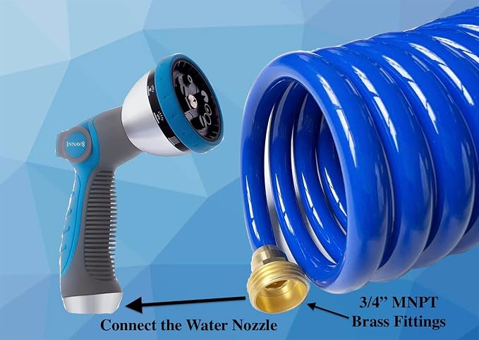 SANFU PU Recoil Garden Water Hose 3/8"ID(9.5 x 12.7mm) x 50ft Premium with 3/4"Inch Brass Fittings Retractable, Outdoor Patio Hose Marine&Boat, Blue(50')