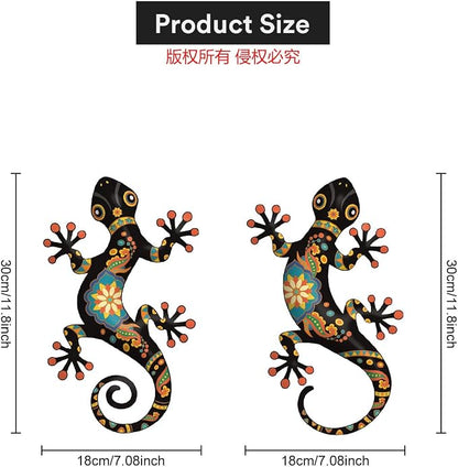 Metal Gecko Outdoor Decor -2 Pack Metal Gecko Wall Art Hanging Sculpture Decoration for Indoor or Outside, Garden Yard Fence Porch Wall Decorations