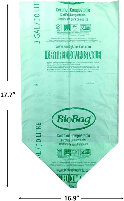 3 Gallon Compostable Food Scrap Bags by BioBag, 100 Count, BPI Certified, Meets ASTM D6400 Standards, Made in USA, Kitchen Trash Bin Liners