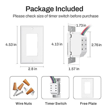 BN-LINK 7 Day Programmable in-Wall Timer Switch for Lights, Digital Light Switch Timer Indoor, Single Pole and 3 Way (Compatible with SPDT) Both Use, Neutral Wire Required, No Backlight, ETL Listed