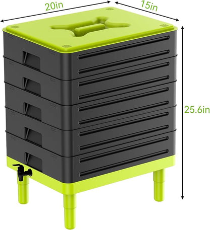 5-Tray Worm Composter,100L WormCompost Bin for Vermicomposting Starter, Indoor & Outdoor Worms Farm Composting Bin, Worm Compost Bin for Recycling Food Waste (Black)