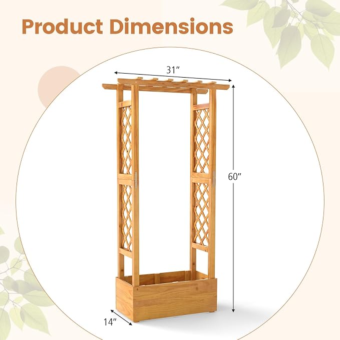 Happygrill 60" Raised Garden Bed with Trellis, 2 Pack Wood Planter Box w/Hanging Roof, 2 Side Trellises, Open-Ended Base for Flower, Climbing Plant, Plant Container for Garden