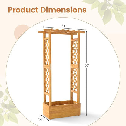 Happygrill 60" Raised Garden Bed with Trellis, Wood Planter Box w/Hanging Roof, 2 Side Trellises, Open-Ended Base for Flower, Climbing Plant, Plant Container for Garden