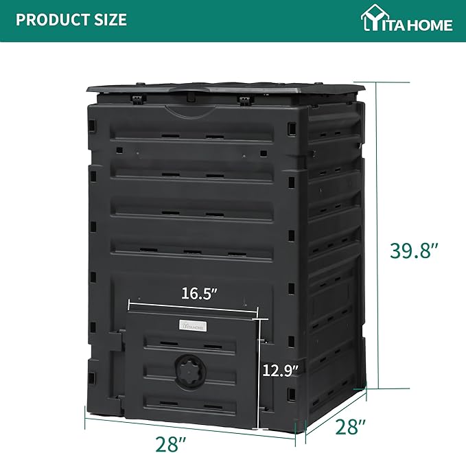 YITAHOME 120 Gallon (450L) Large Outdoor Compost Bin, Composter Box with Snap-on Top Lid and Aeration System, Lightweight Garden Compost Barrel Tumbler, Easy Assembly