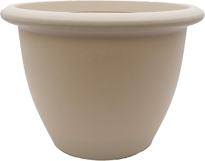 The HC Companies Sevilla Flower Planters - Durable Outdoor & Indoor Planter - Round Lightweight Self Watering Plant Pots for Herbs & More (16" Cottage Stone, Pack of 1)