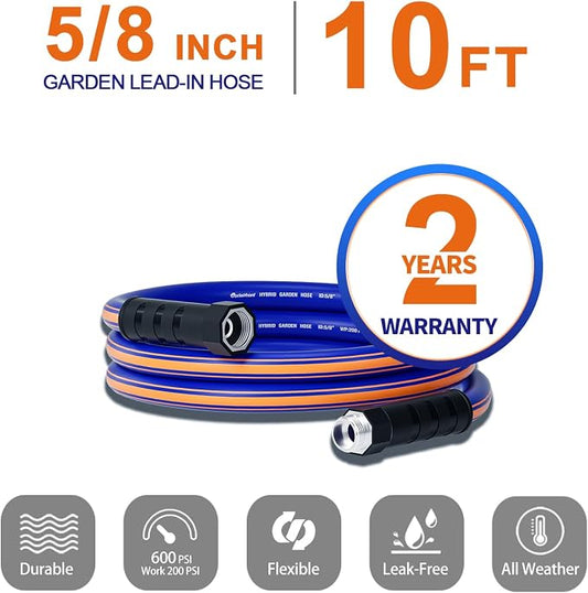 short garden hose 10 ft x 5/8Inch, short water hose with Swivel Handle, Heavy Duty, Flexible, Sturdy, Lightweight, Male to Female Fittings