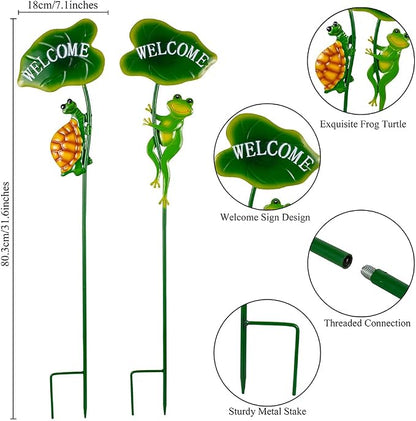 2Pack Frog Decorative Garden Stakes,Metal Tortoise Yard Art Decor for Outside Decor,Spring Outdoor Decor for Pathway,Lawn,Patio,Yard