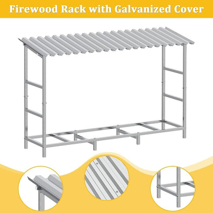 LIANTRAL 4ft Firewood Rack Outdoor with Cover, Heavy Duty Metal Fire Wood Storage Rack for Indoor Outdoor, Log Holder Stand for Fireplace