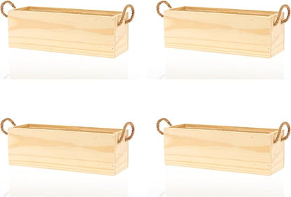 Wooden Planter Box with Handle, Rose Wood, Plastic Liner l Garden Decor l Restaurant and Wedding Decorations l Wedding Bouquets, Table Centerpiece, 12 x 4 Inches, (12x4 w Handle Set of 4, Rose Wood)