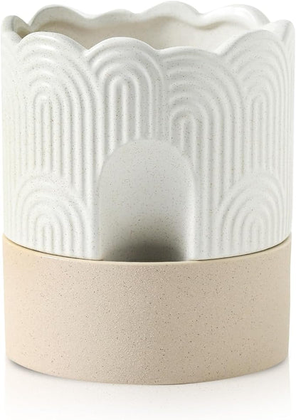 Nihow Ceramic Self Watering Pots for Indoor Plants, 6 Inch,Beige | Visible Water Level Fill Port,Planter with Cotton Wick,Water Storage Plus, Cylinder Round Flower Pot, Succulent/Herbs/Violets