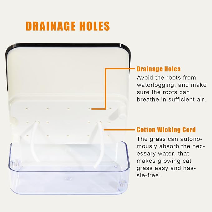 Self-Watering Cat Grass Planter (no Seeds Included) for Indoor Cats | Anti-Digging Design, Built-in Drainage Holes, Suitable for Various Soils, Wheat Grass Growing Pot for Cats Rabbits Pets