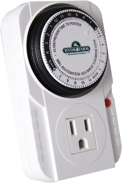 Hydrofarm Autopilot TM01015 Analog Grounded Timer, 1725W, 15A, 15 Minute On/Off, 24 Hour15 Grounded Timer, 15 Amp, 1725 Watt, Black and White