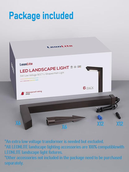 LEONLITE 5CCT LED Low Voltage Landscape Pathway Light, 5W Anti-Glare Path Lights, Aluminum IP65 Outdoor Sidewalk Lights Wired, ETL, 16 Inch, 1800K/2700K/3000K/4000K/5000K, Oil Rubbed Bronze, Pack of 6
