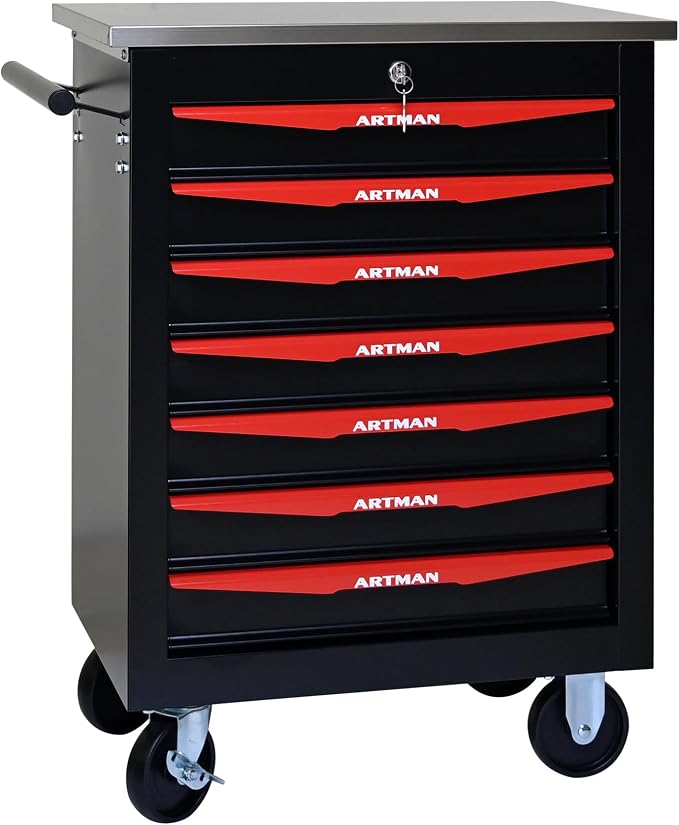 KEIKI 7 Drawers Tool Cart on Wheels,Multifunctional Rolling Tool Chest Tool Storage,Drawers Rolling Tool Trolley Organizer Tool Case for Garage, Warehouse, Workshop, Repair Shop (Black)