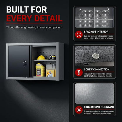 JZD Steel Wall Cabinet, Industrial-Grade Workshop Storage Solutions with Two Removable Shelves, for Garage Home Kitchen Utility Room Mechanics