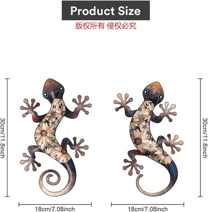 Metal Gecko Wall Art Decor -11.8 inch Black Metal Gecko Wall Hanging Sculpture Decorations for Indoor or Outdoor, Garden Yard Fence Porch Exterior Wall Decor (Set of 2)