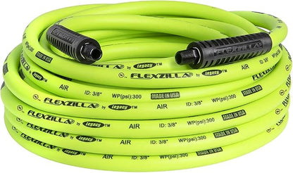 Flexzilla Open Face Retractable Air Hose Reel, 3/8 in. x 50 ft., Heavy Duty, ZillaGreen - L8611FZ & Air Hose, 3/8 in. x 50 ft., 1/4 in. MNPT Fittings, Heavy Duty, Lightweight, Hybrid, ZillaGreen