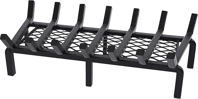 24 Inch Fireplace Grate with Ember Retainer,Cast Iron Fireplace Log Grate,Fireplace Log Holder,Heavy Duty Solid Steel Fireplace Wood Holder,Wood Stove Wrought Rack for Indoor Hearth Outdoor Fireplace