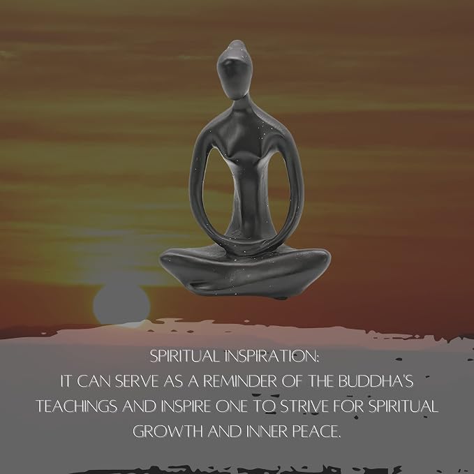 Bellaa 23134 Buddha Statue 8" - Zen Meditation Figurine | Modern Abstract Yoga Lady Sculpture | Black Resin Home Decor for Living Room Office Garden | Spiritual Mindfulness Gift