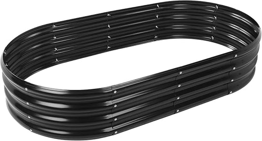 YSEJOMP 12" Tall Oval-Shaped/Elliptic Metal Raised Garden Bed Outdoor Black | 60X32X12 Inch,1 FT Tall,0.8MM Thick Galvanized Metal Painted,for Variety of Flowers,Herbs,Vegetables.with Gloves,Tool free