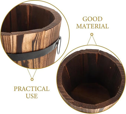 DOITOOL Rustic Wooden Barrel Planter: Wood Whiskey Barrel Bucket Flower Pots Indoor Outdoor Plants Boxes Container for Home Garden Patio Backyard - 7.08 x 5.9 x 5.1 inches (Small)