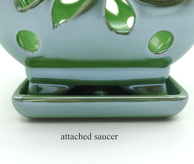 Orchid Pots with Holes Square Ceramic Orchid Planter Pots 5.5 inch (Green)