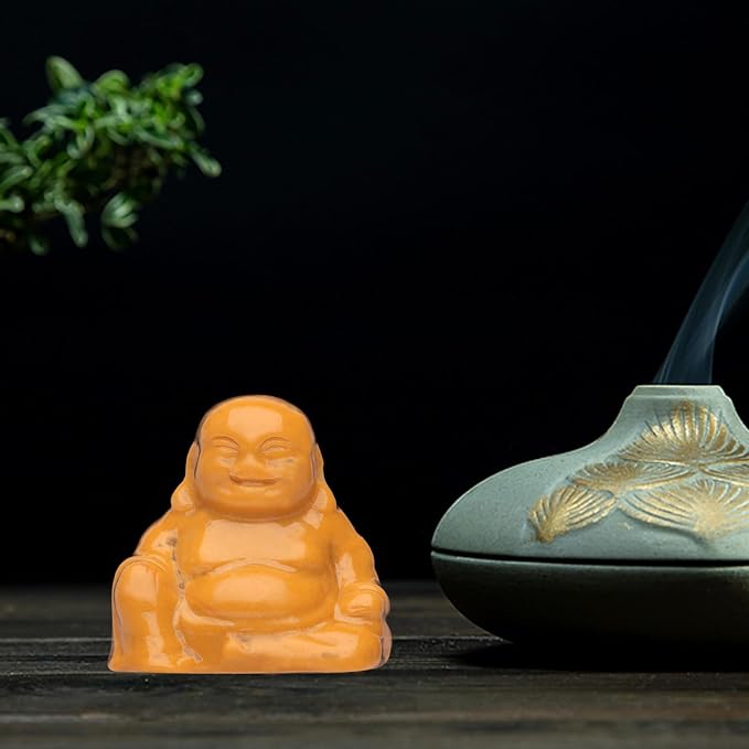 Gold Stone Crystal Laughing Buddha Statue Meditation Decor Spiritual Art Piece Healing Stone Figurine Zen Altar Sculpture Feng Shui Gift Yoga Space Ornament Peaceful Home Temple Collectible