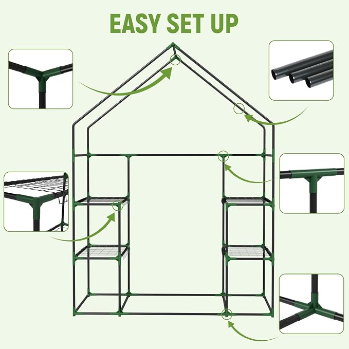 Greenhouse for Outdoors, Portable Green House, Walk in Greenhouses with Durable PE Cover, 57 x 29 x 76 inch Greenhouse with Shelves Stands,White