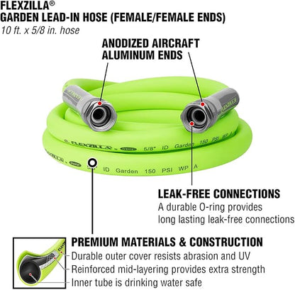 Flexzilla Garden Lead-In Hose, 5/8" x 10', Female to Female Fittings (3/4" - 11 1/2 GHT)