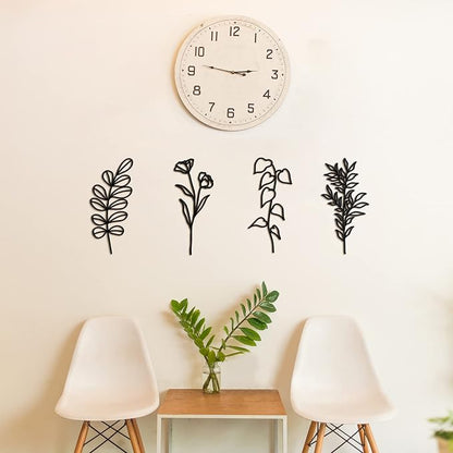 Moxweyeni 6 Pieces Metal Wall Art Minimalist Line Decor Flower Black Botanical Leaf Metal Art Modern Natural Floral Line Wall Decorations for Bedroom Living Room Bathroom Kitchen Outdoor