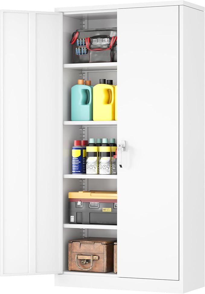 INTERGREAT White Metal Storage Cabinet, 72" Locking Steel Cabinets with 2 Door and 4 Adjustable Shelves, Tall Metal Cabinet for Home Office, Garage, Warehouse