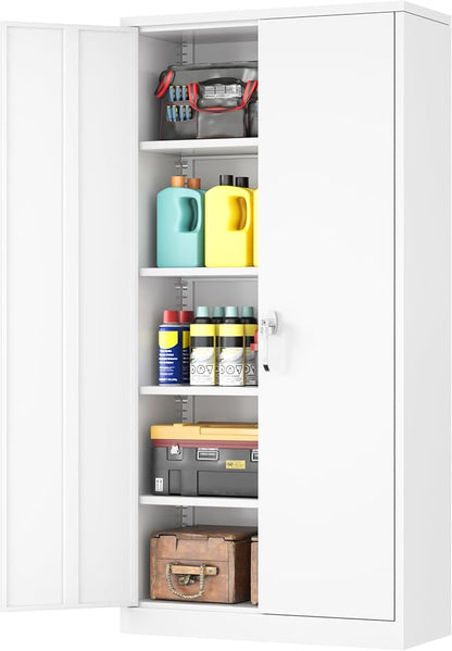 INTERGREAT White Metal Storage Cabinet, 72" Locking Steel Cabinets with 2 Door and 4 Adjustable Shelves, Tall Metal Cabinet for Home Office, Garage, Warehouse