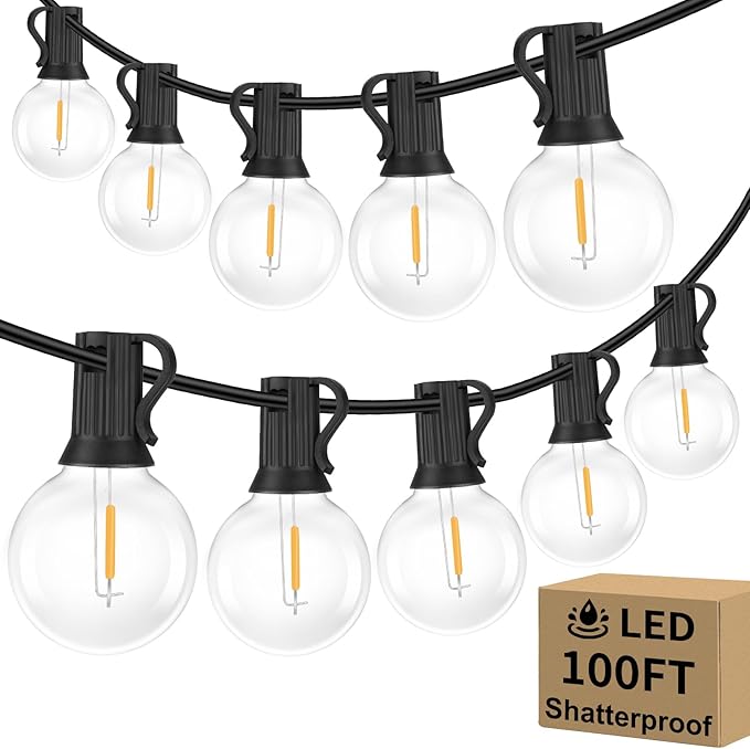 Bosceos 100FT 104 Bulbs G40 LED Globe String Lights, Dimmable Waterproof Shatterproof Patio Lights, Connectable Commercial Hanging Light for Patio House Backyard Balcony Party Bistro