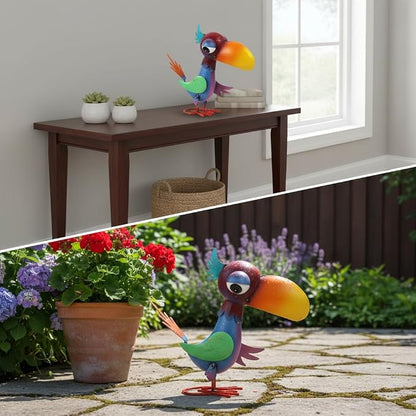 12'' Tall Bird Garden Statue for Outside, Lawn, Patio, Porch | Cheeky Metal Bird Sculpture Yard Art, Standing Bird Garden Decor