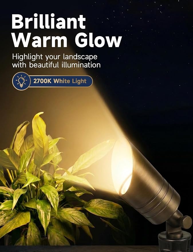 MALORY Brass Landscape Spot Lights,12V AC/DC Low Voltage LED Landscape Lighting,Waterproof Spot Up Light for Garden,Patio and Yard (S05-Bronze, 4-Pack with Bulb)