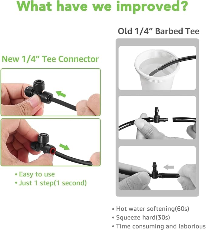 15Pack Quick Connect 1/4 "Drip Tee Connector | Black Quick Connect Drip Tee Fittings,Leak-Free Design,Fits 1/4" (6.35mm) Tubing for Lawn Garden Sprinkler Systems